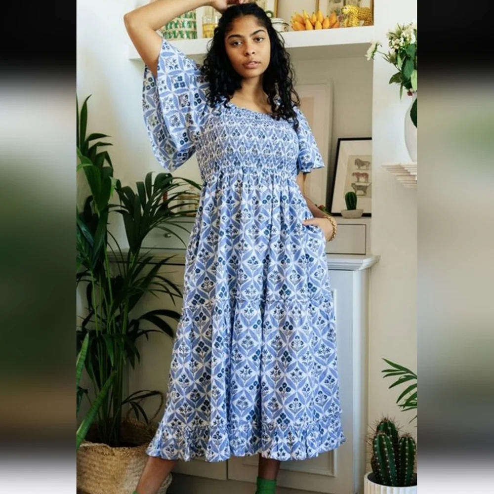 Pink City Prints Lolita Long Dress Sky Trellis Blue Floral Tuckernuck Size Large - Picture 2 of 9